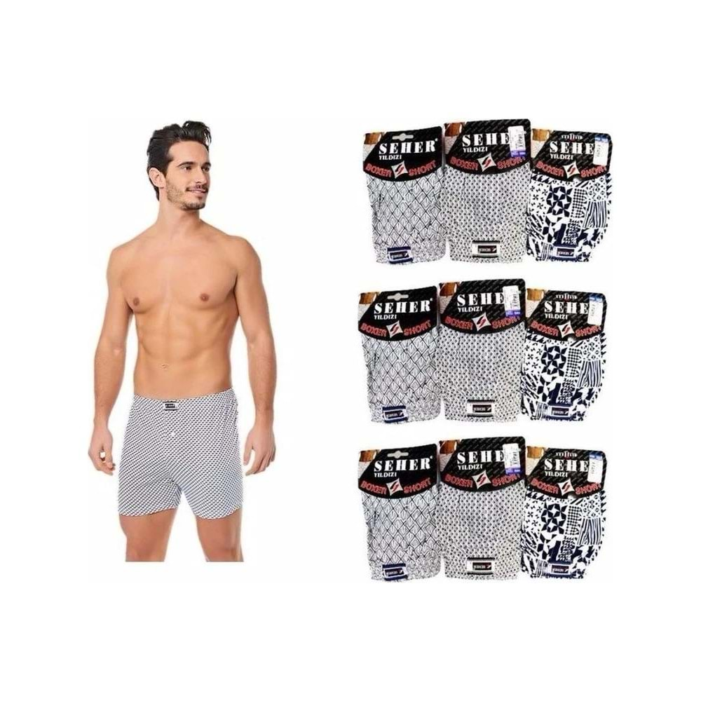 SEHER 0007 ERKEK DESENLİ BOXER - ASORTİ / KARIŞIK RENK - L